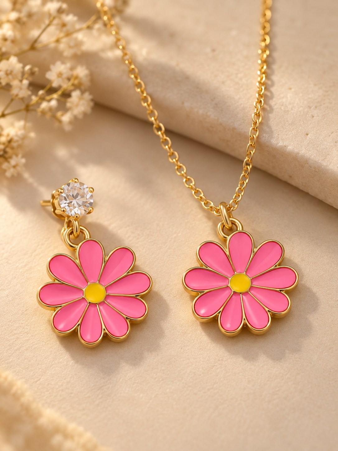 Enamel Daisy Necklace & Earring Set
