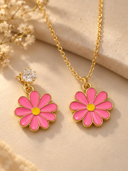 Enamel Daisy Necklace & Earring Set