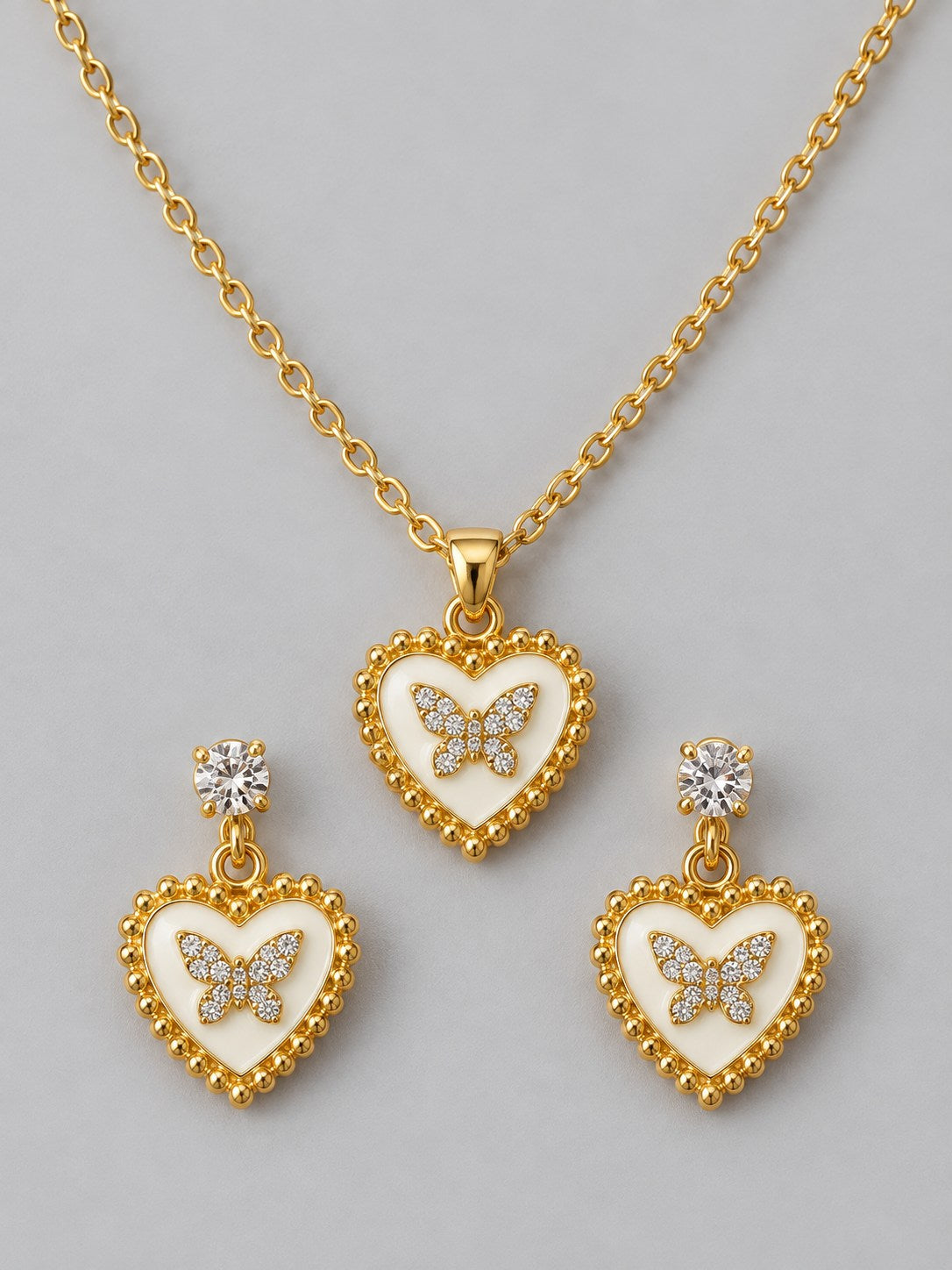 Enamel Heart Butterfly Necklace & Earring Set
