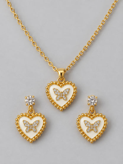 Enamel Heart Butterfly Necklace & Earring Set