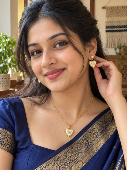 Enamel Heart Butterfly Necklace & Earring Set