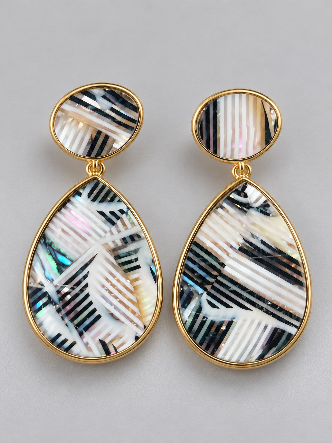 Abalone Stripe Shell Teardrop Drop Earrings
