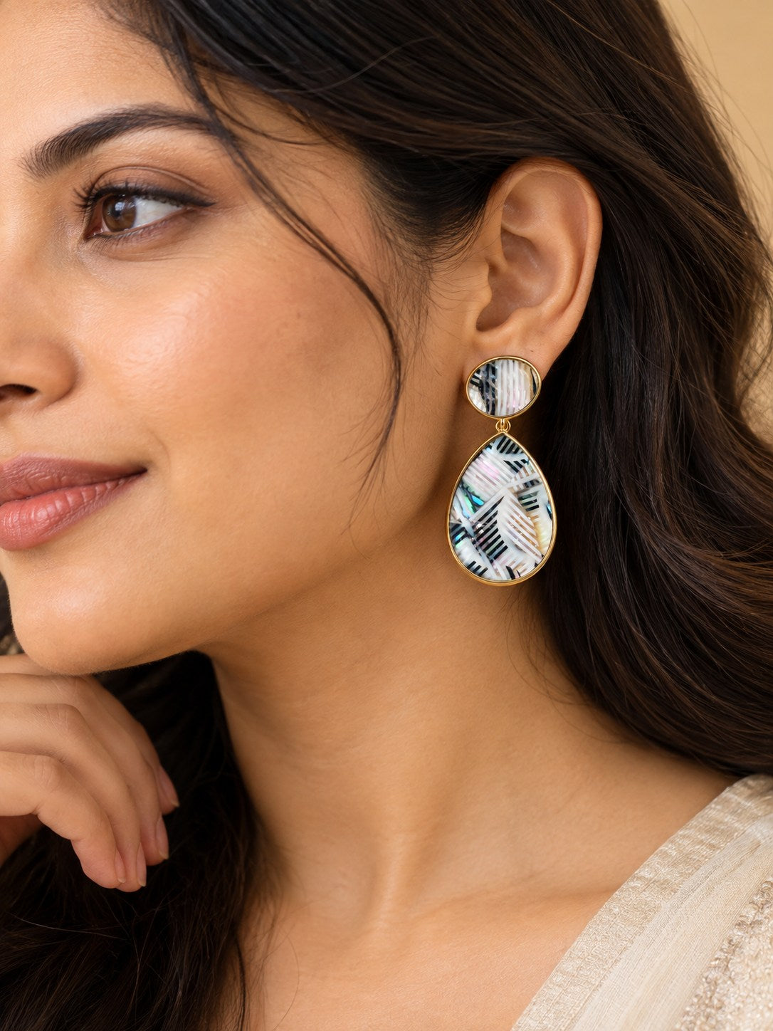 Abalone Stripe Shell Teardrop Drop Earrings