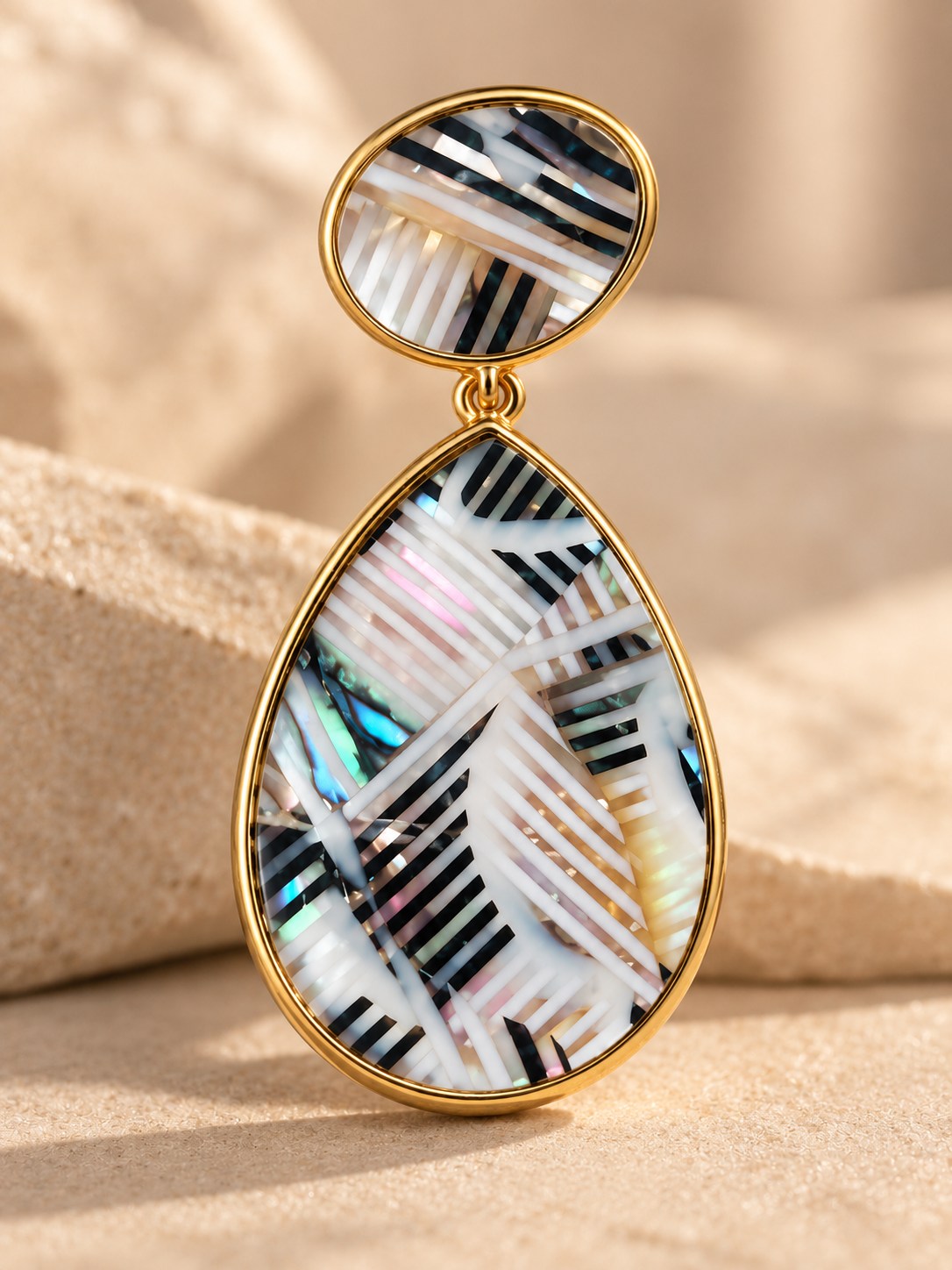 Abalone Stripe Shell Teardrop Drop Earrings