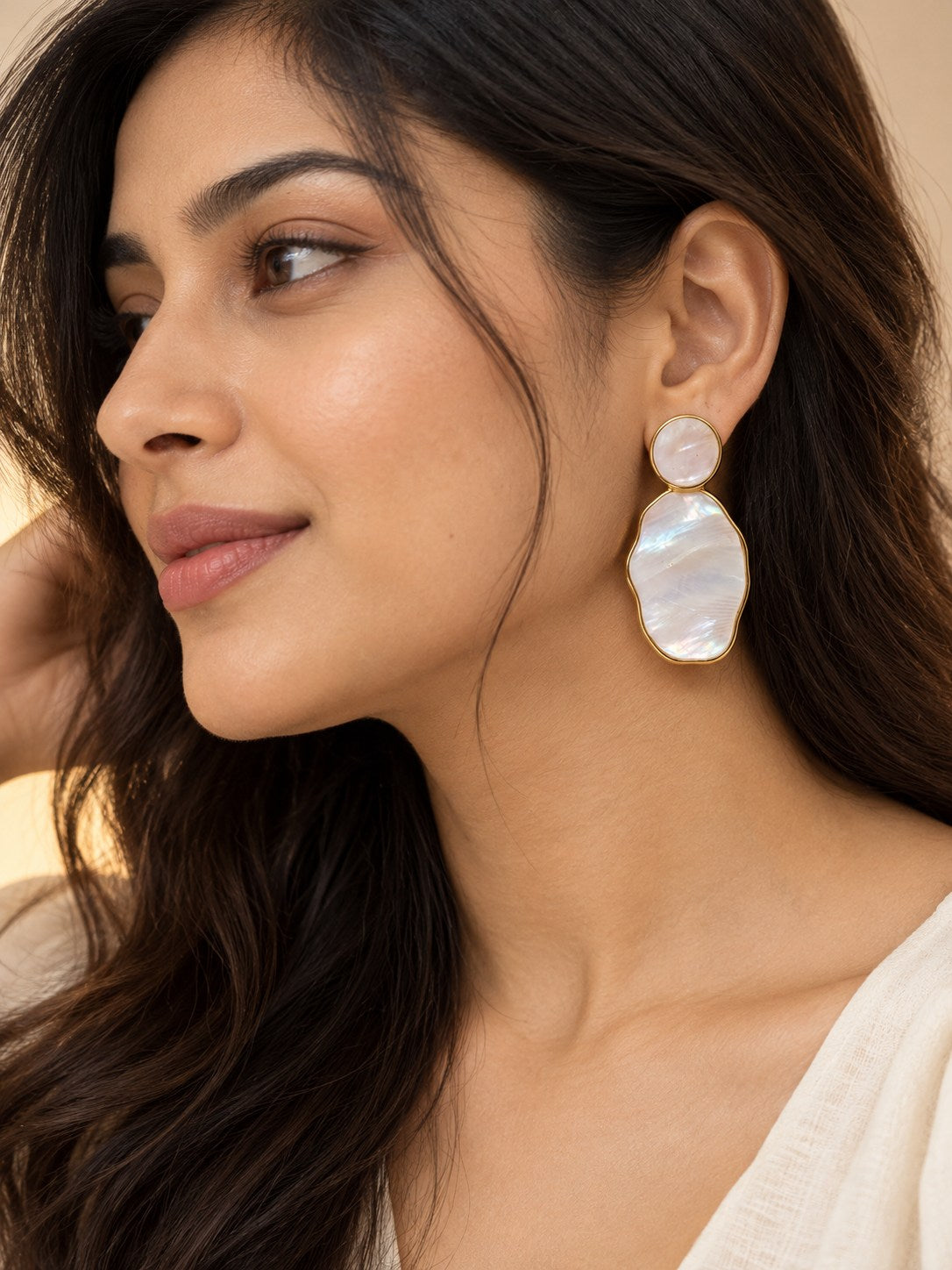 Mother-of-Pearl Organic Shell Drop Earrings