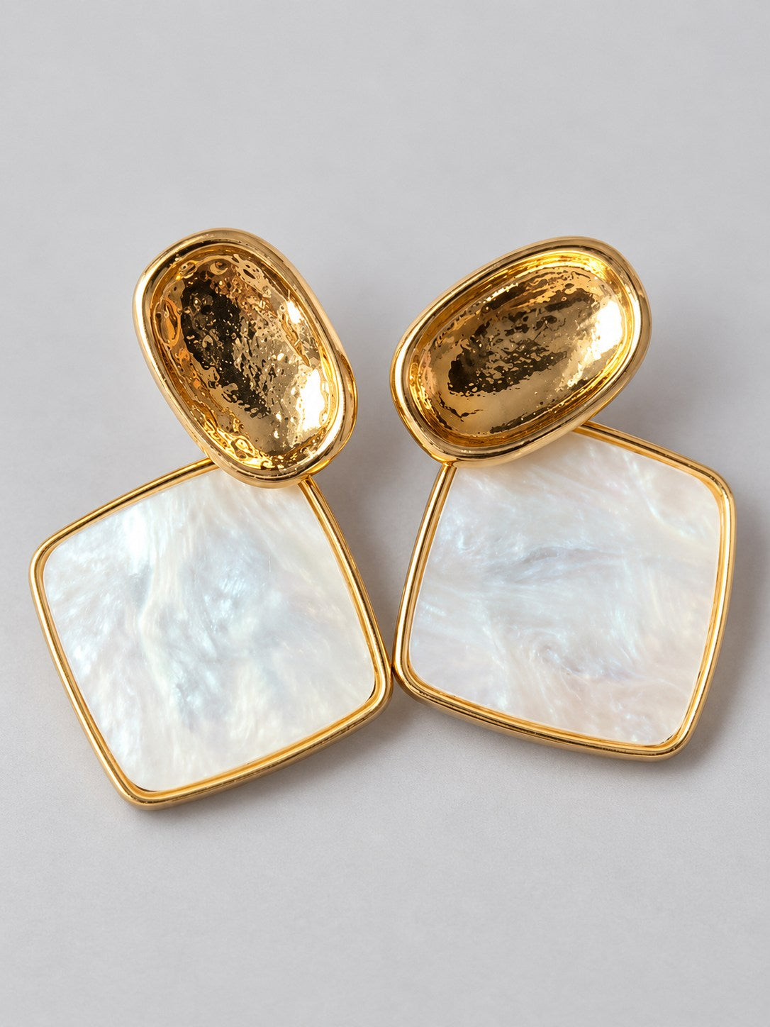 Gold & Mother-of-Pearl Square Drop Earrings