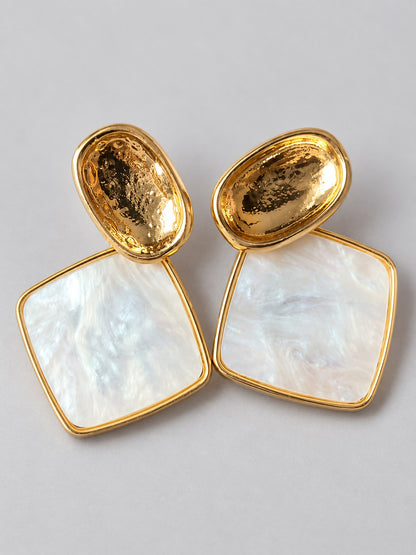Gold & Mother-of-Pearl Square Drop Earrings