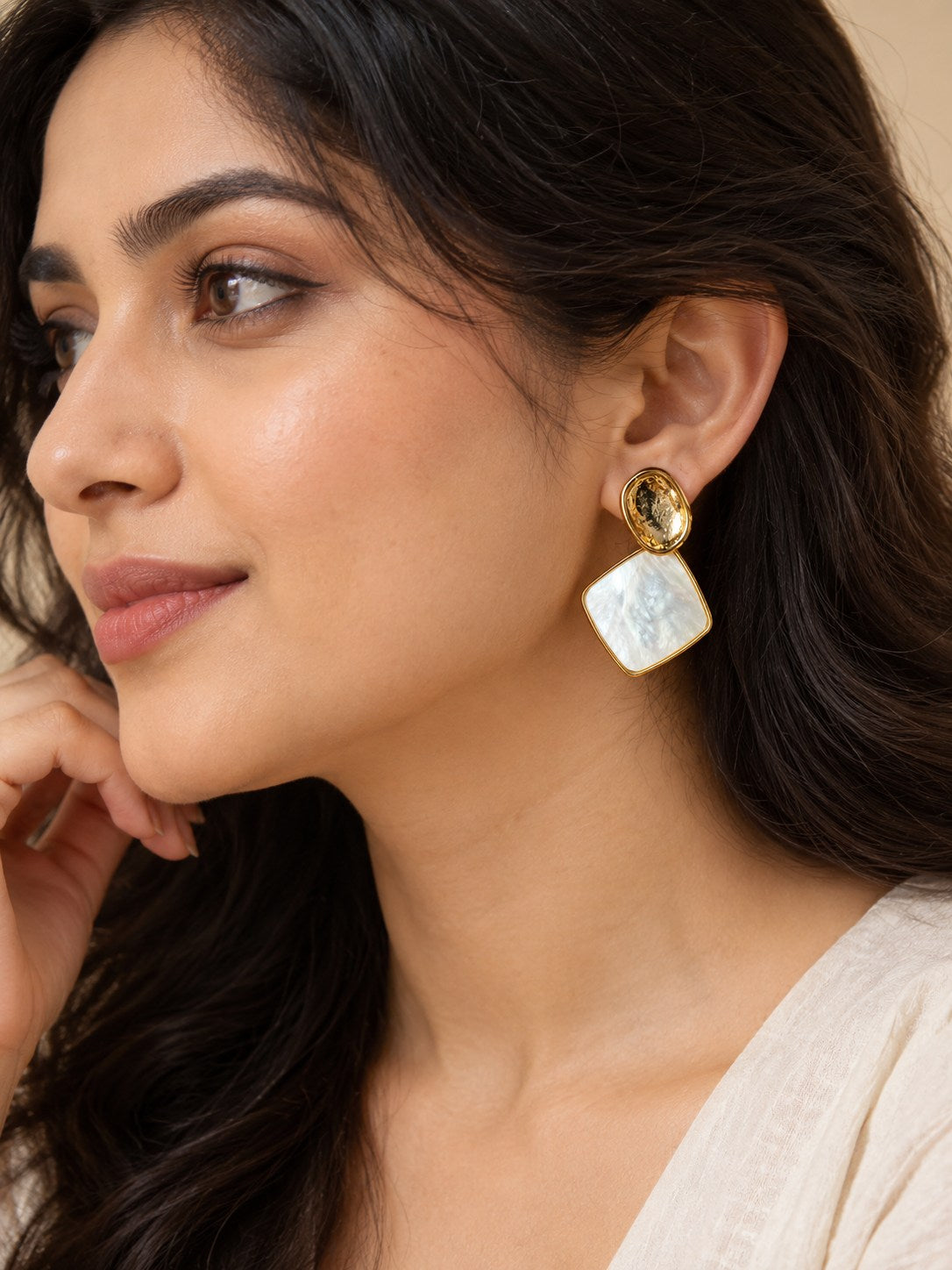 Gold & Mother-of-Pearl Square Drop Earrings