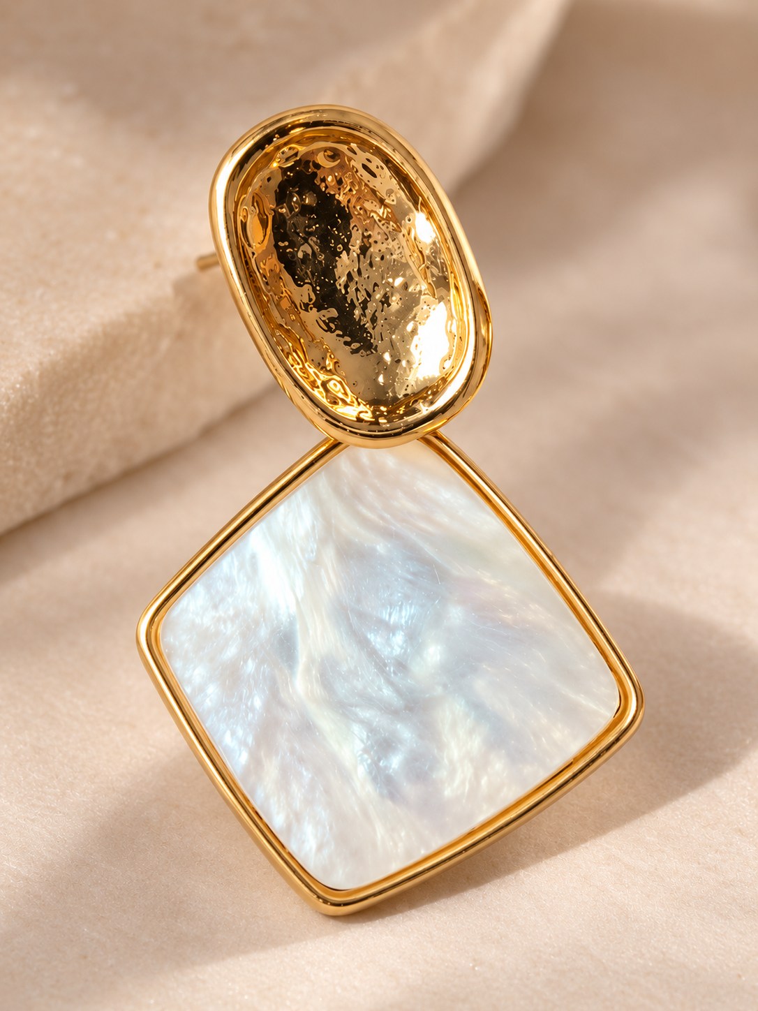 Gold & Mother-of-Pearl Square Drop Earrings