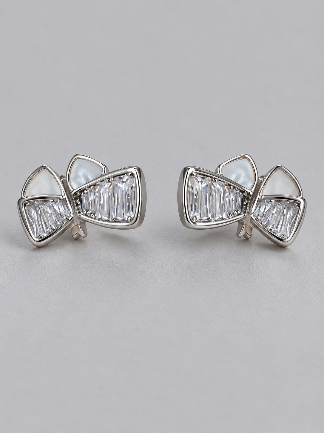 Crystal Baguette & Shell Bow Stud Earrings