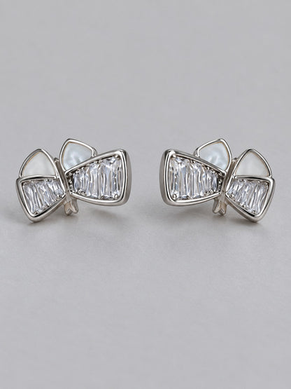 Crystal Baguette & Shell Bow Stud Earrings