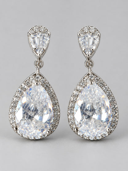 Silver Crystal Teardrop Halo Drop Earrings