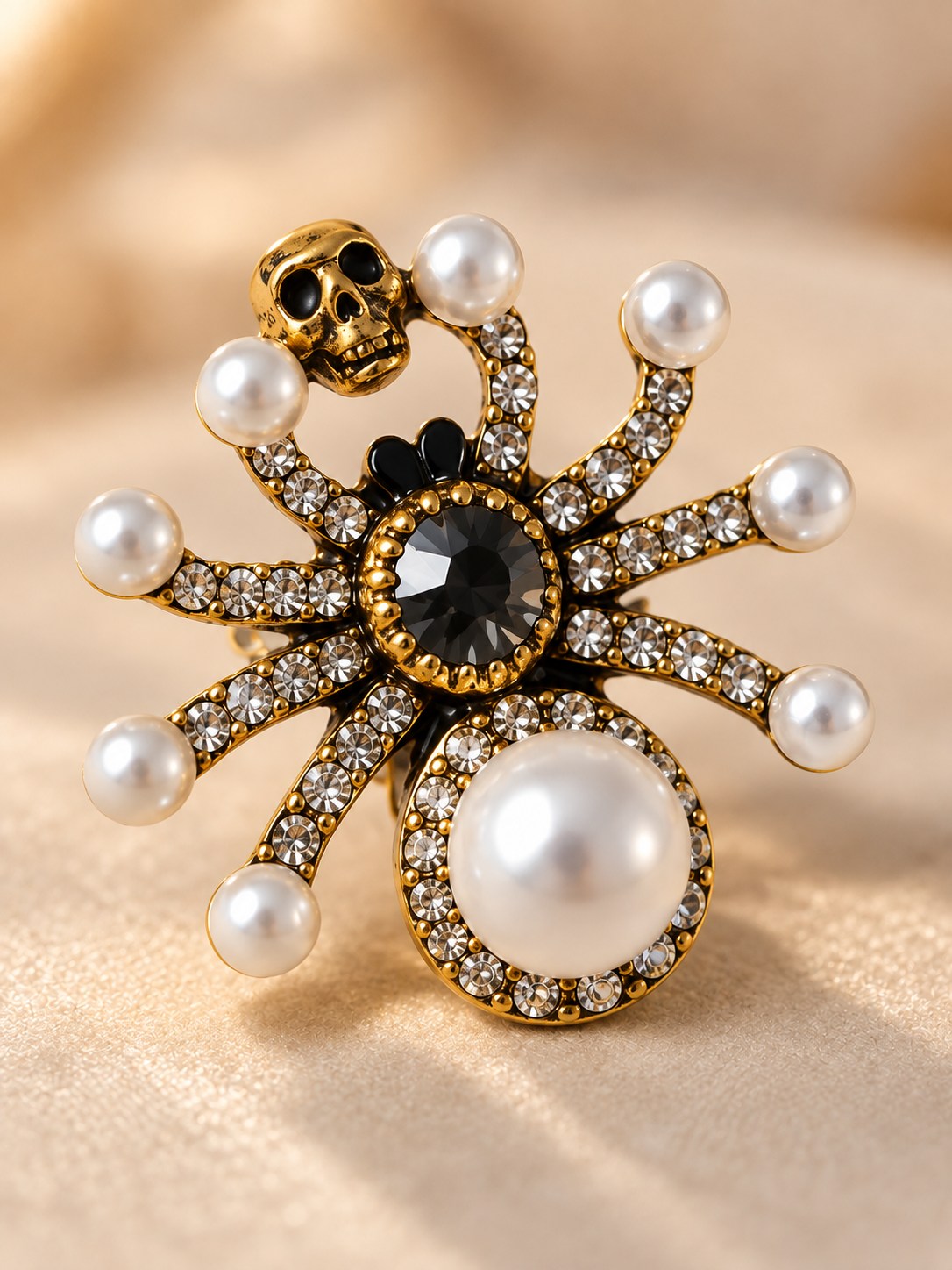 Vintage Crystal Spider Pearl Stud Earrings