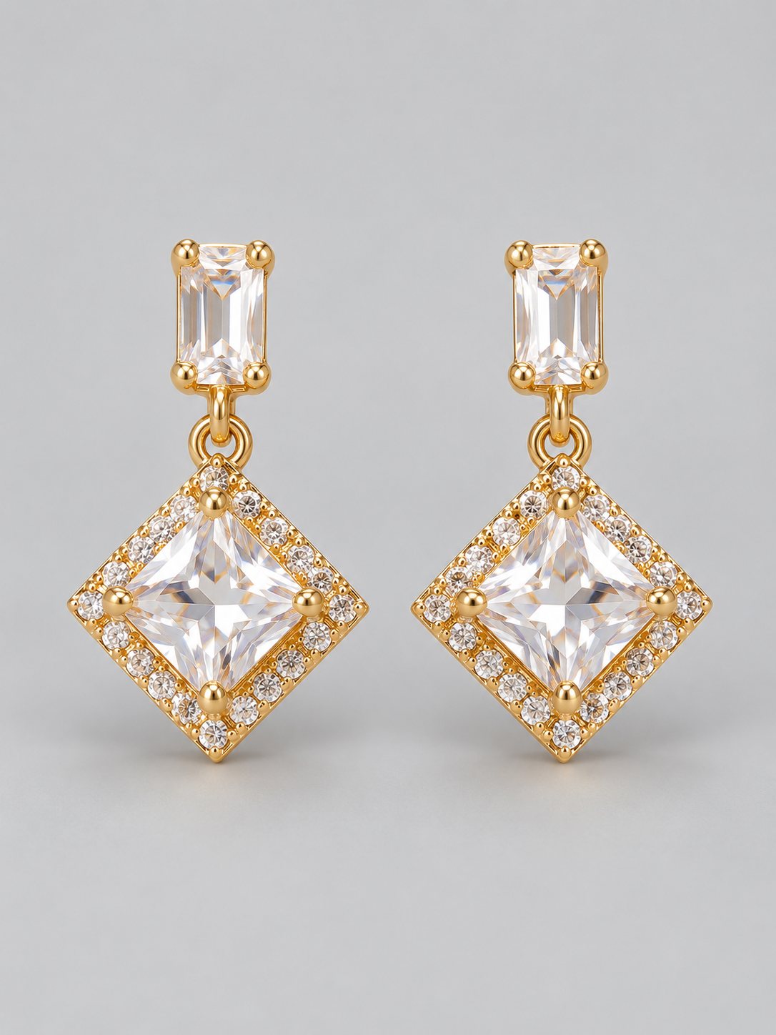 Crystal Rhombus Halo Drop Earrings