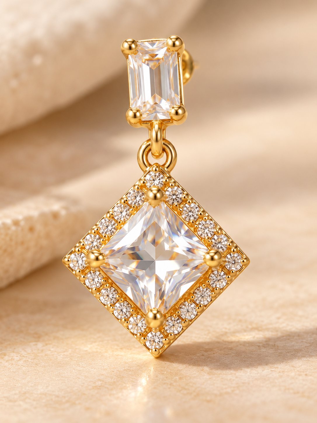 Crystal Rhombus Halo Drop Earrings