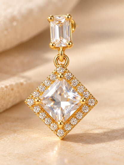 Crystal Rhombus Halo Drop Earrings
