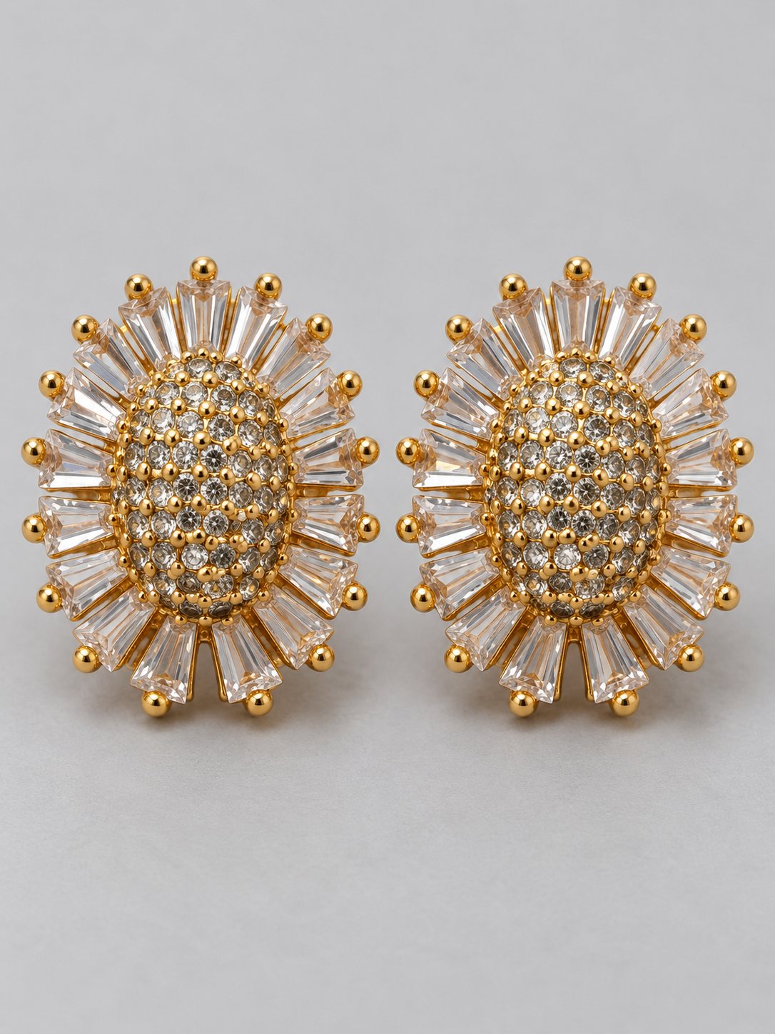 Gold Sunflower Baguette Crystal Stud Earrings