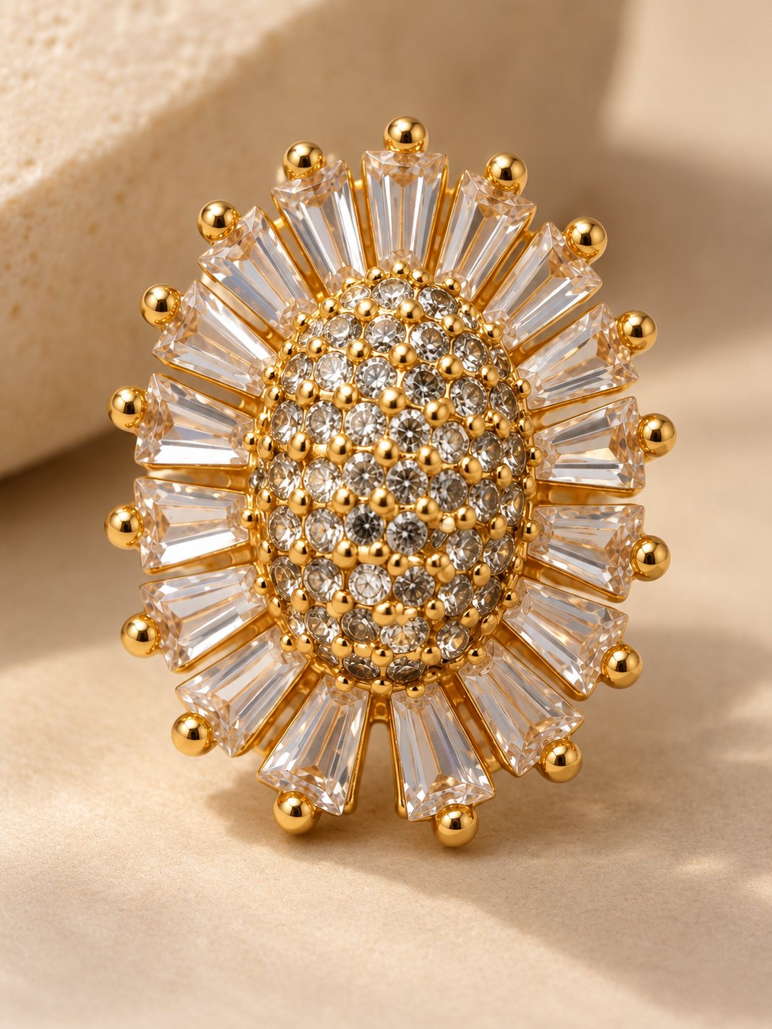 Gold Sunflower Baguette Crystal Stud Earrings