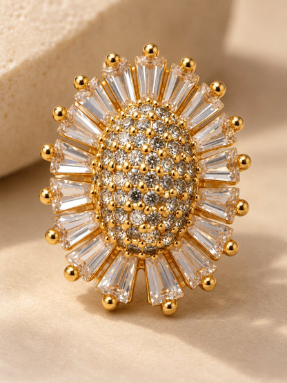 Gold Sunflower Baguette Crystal Stud Earrings