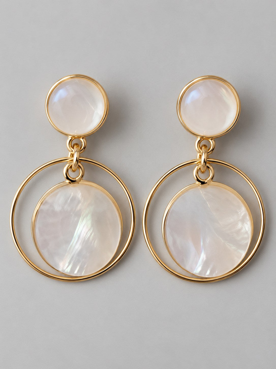 Moonstone & Shell Circle Drop Earrings