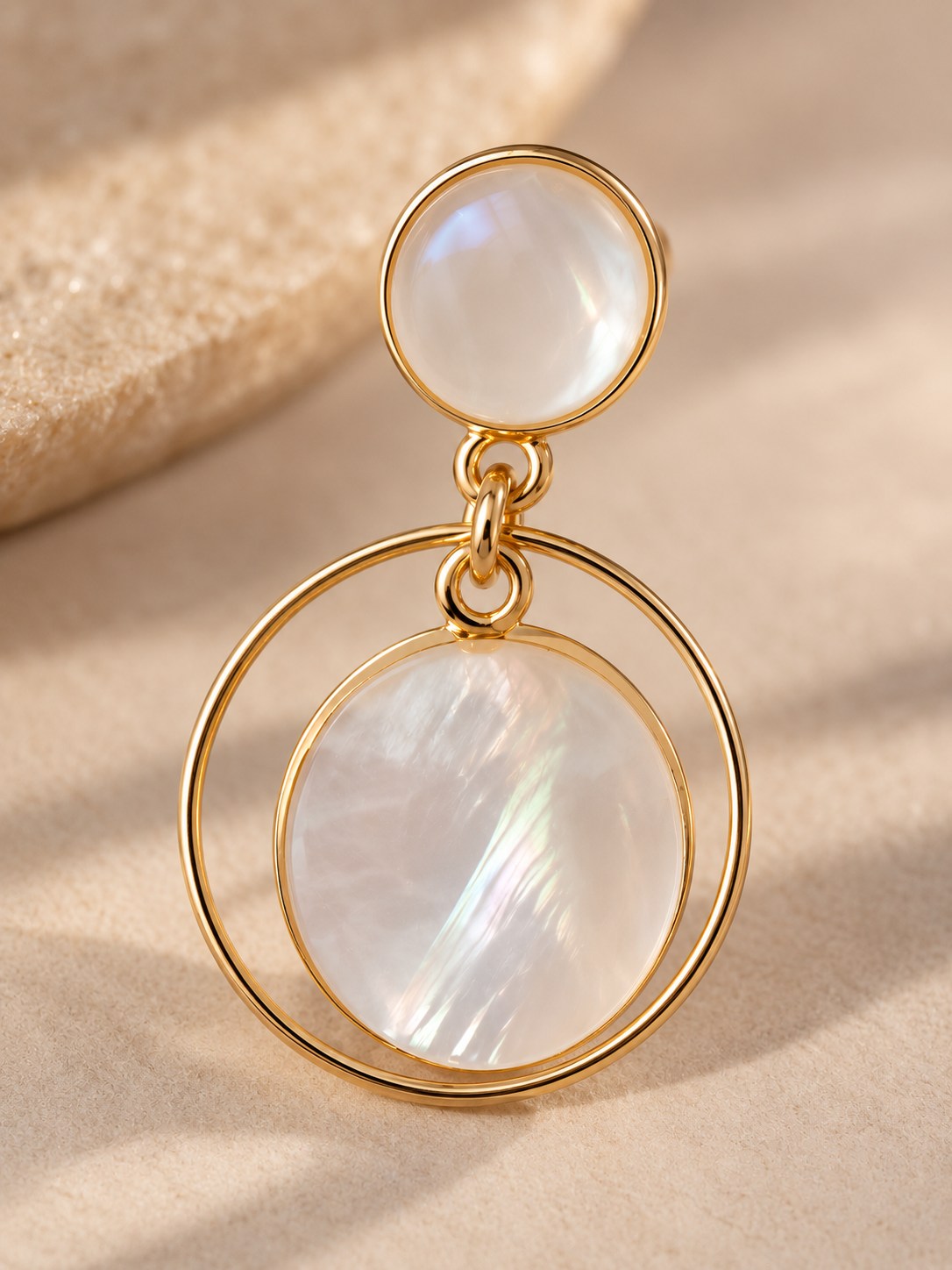 Moonstone & Shell Circle Drop Earrings