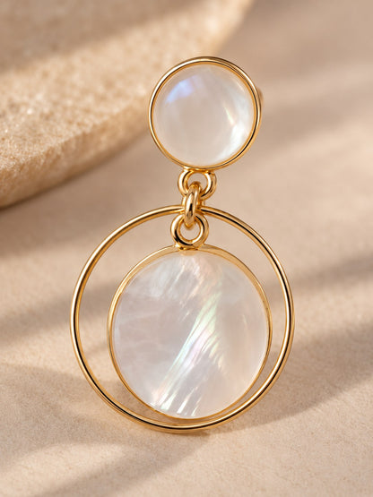 Moonstone & Shell Circle Drop Earrings