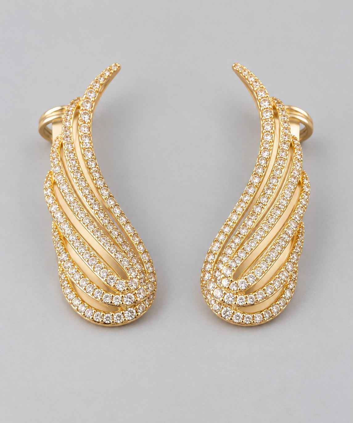 Gold Crystal Angel Wing Ear Climber Earrings