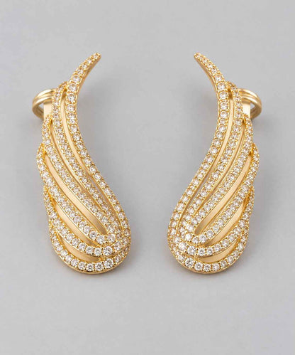 Gold Crystal Angel Wing Ear Climber Earrings