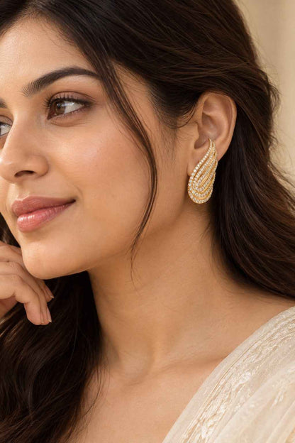 Gold Crystal Angel Wing Ear Climber Earrings