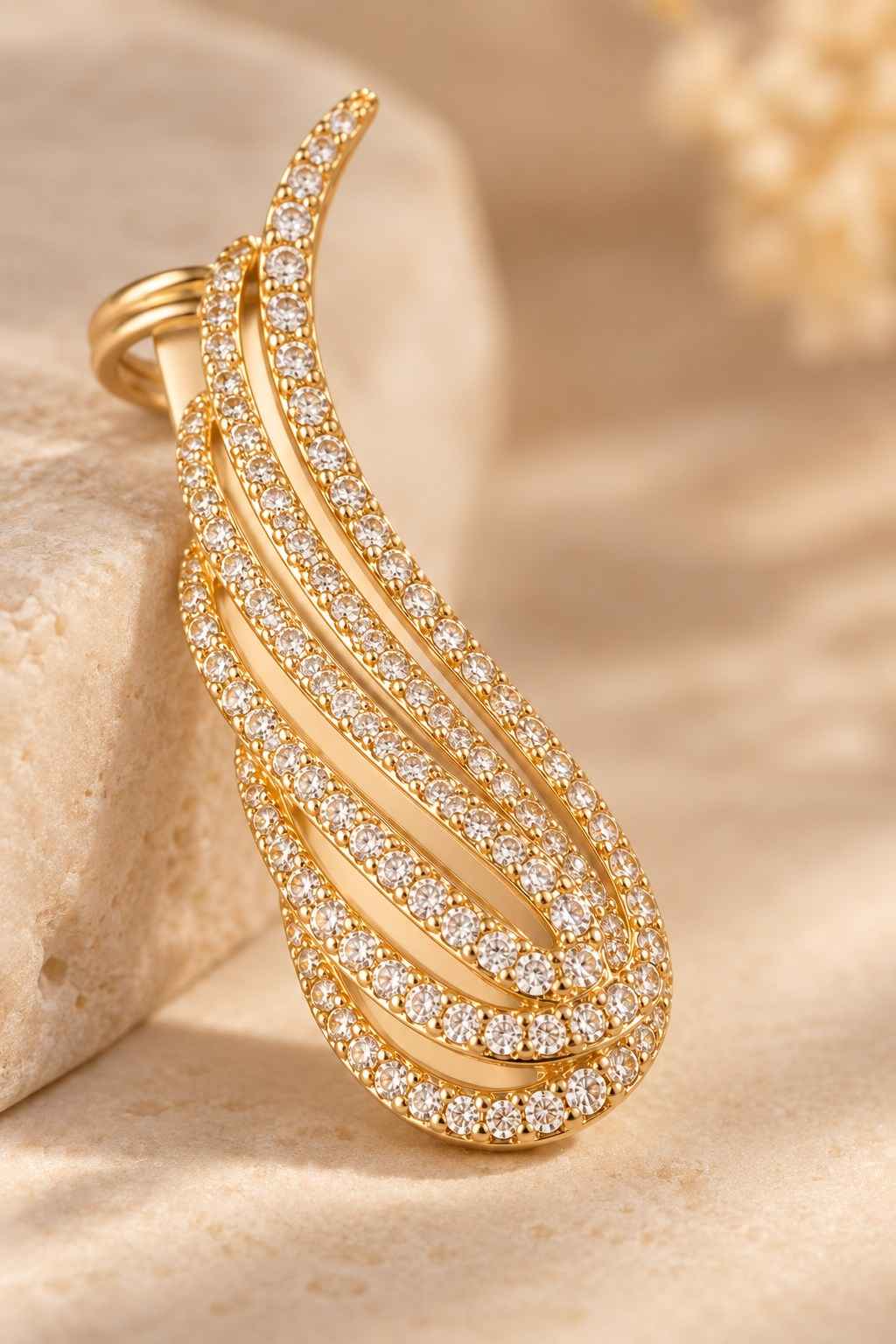 Gold Crystal Angel Wing Ear Climber Earrings