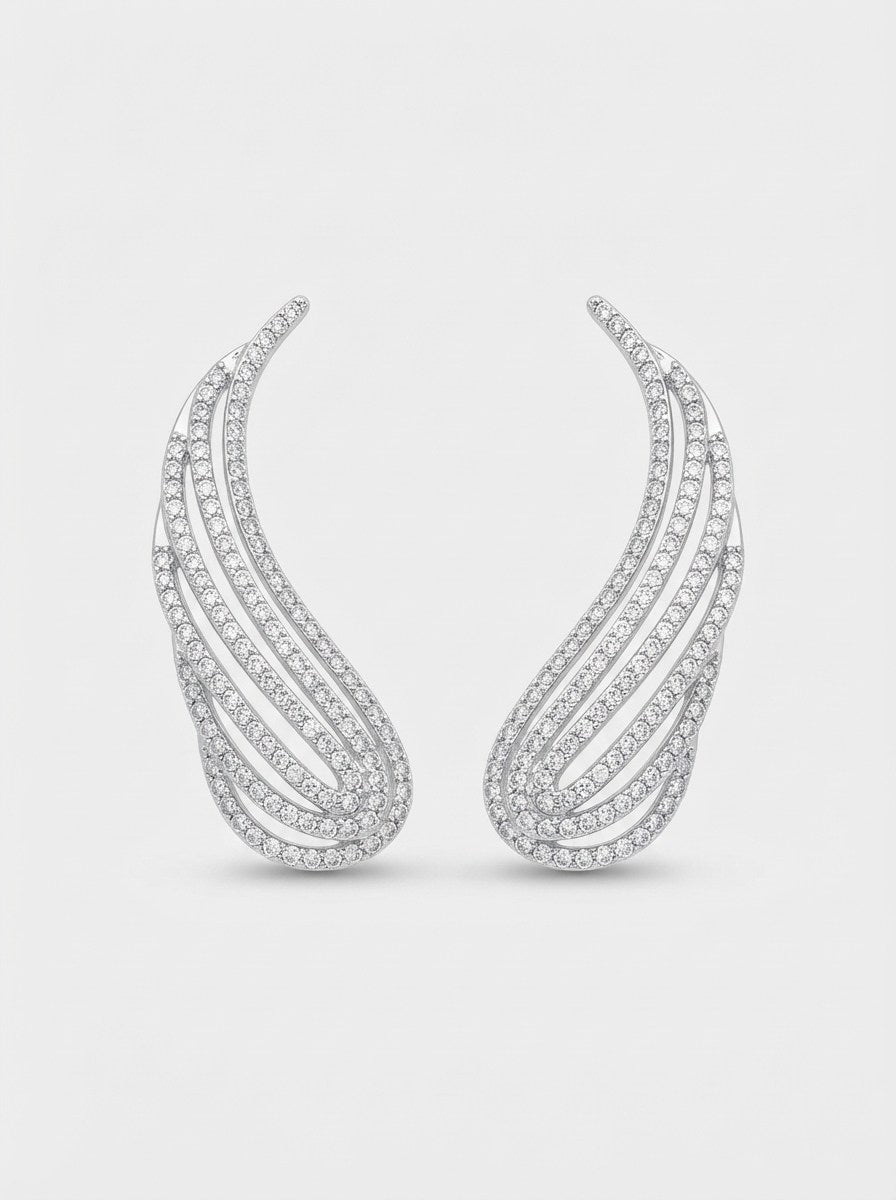 Silver Crystal Angel Wing Ear Climber Earrings