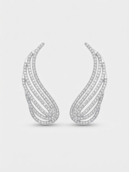 Silver Crystal Angel Wing Ear Climber Earrings