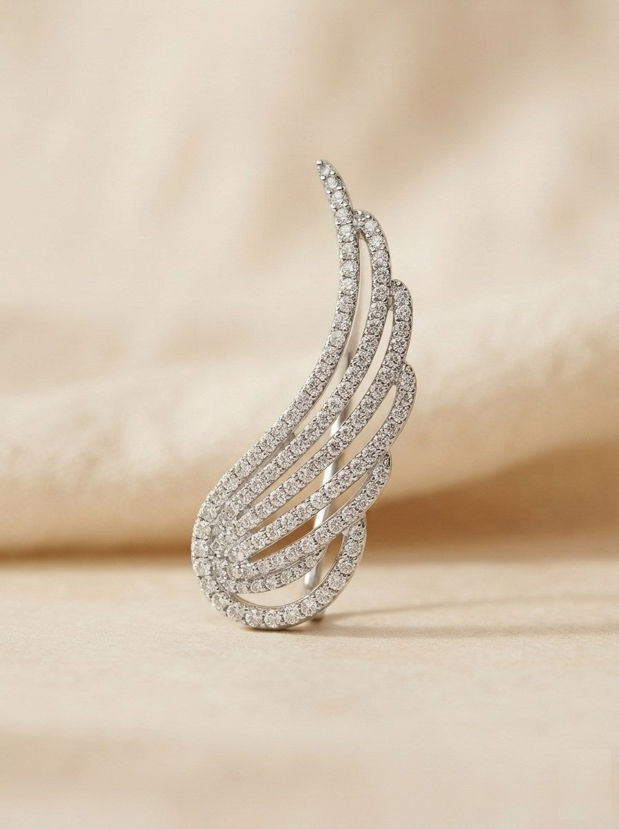 Silver Crystal Angel Wing Ear Climber Earrings