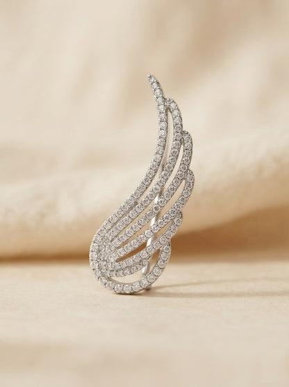 Silver Crystal Angel Wing Ear Climber Earrings