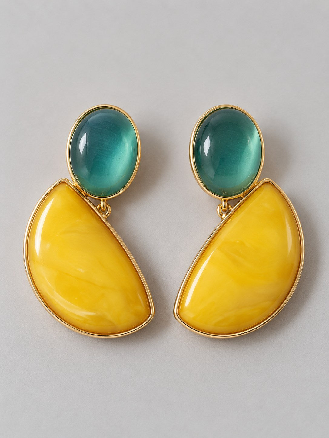 Mustard Yellow & Teal Stone Drop Earrings