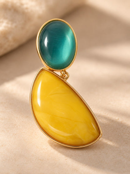 Mustard Yellow & Teal Stone Drop Earrings