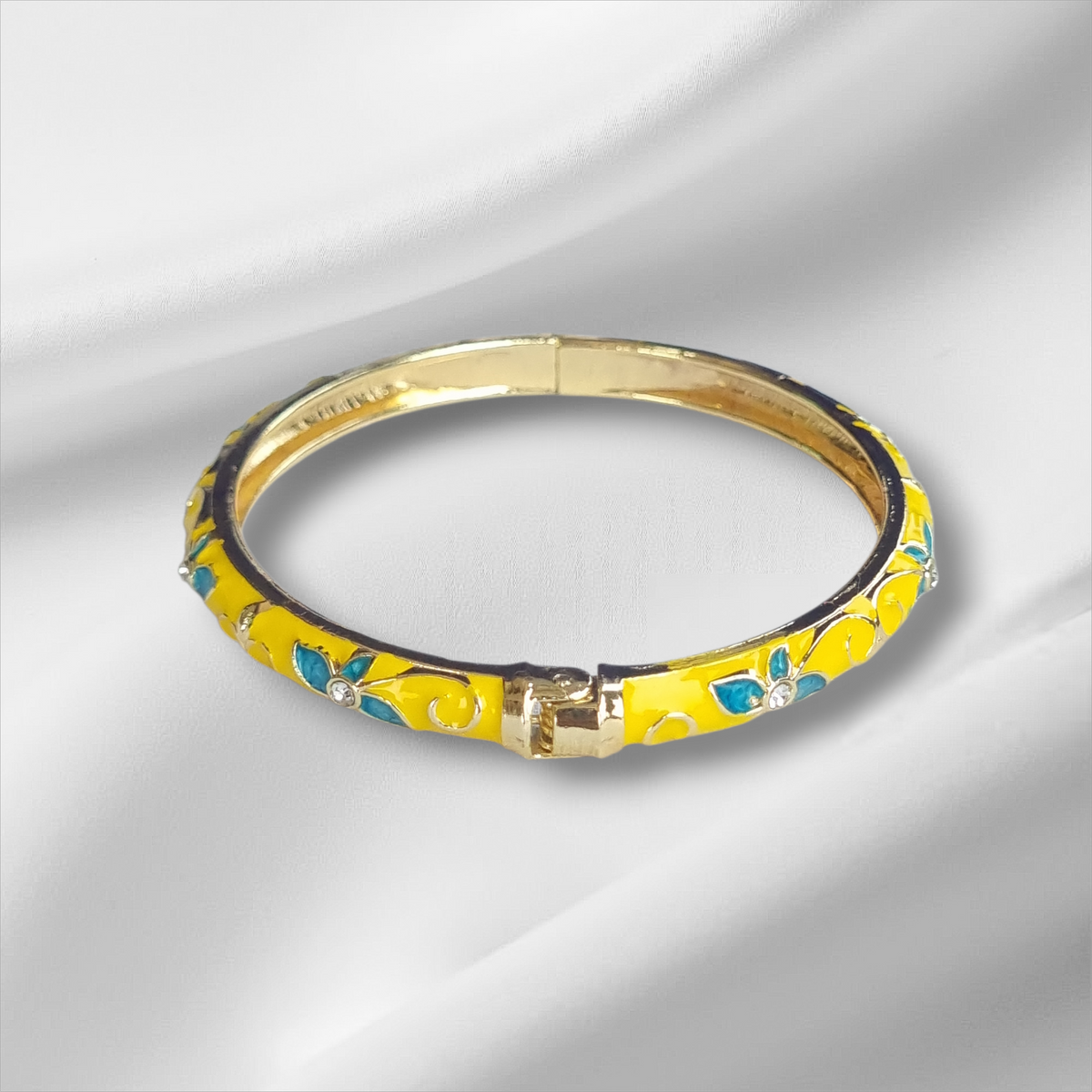 Bright Yellow Blue Enamel Bangle Hinge Bracelet