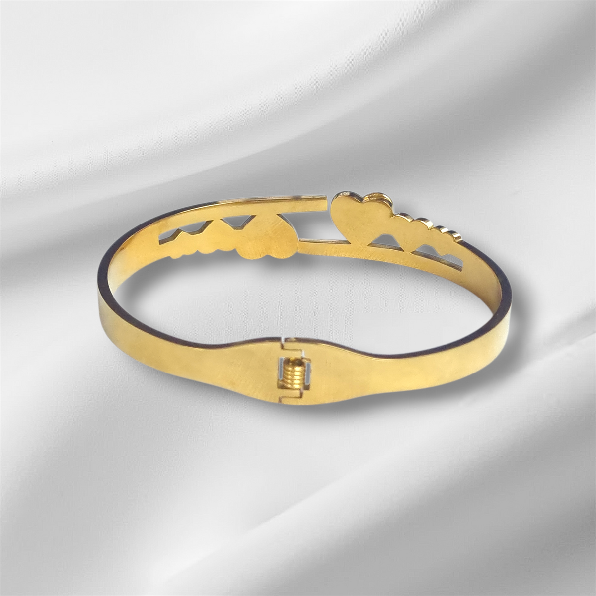 Gold Black White Heart Enamel Bangle Bracelet