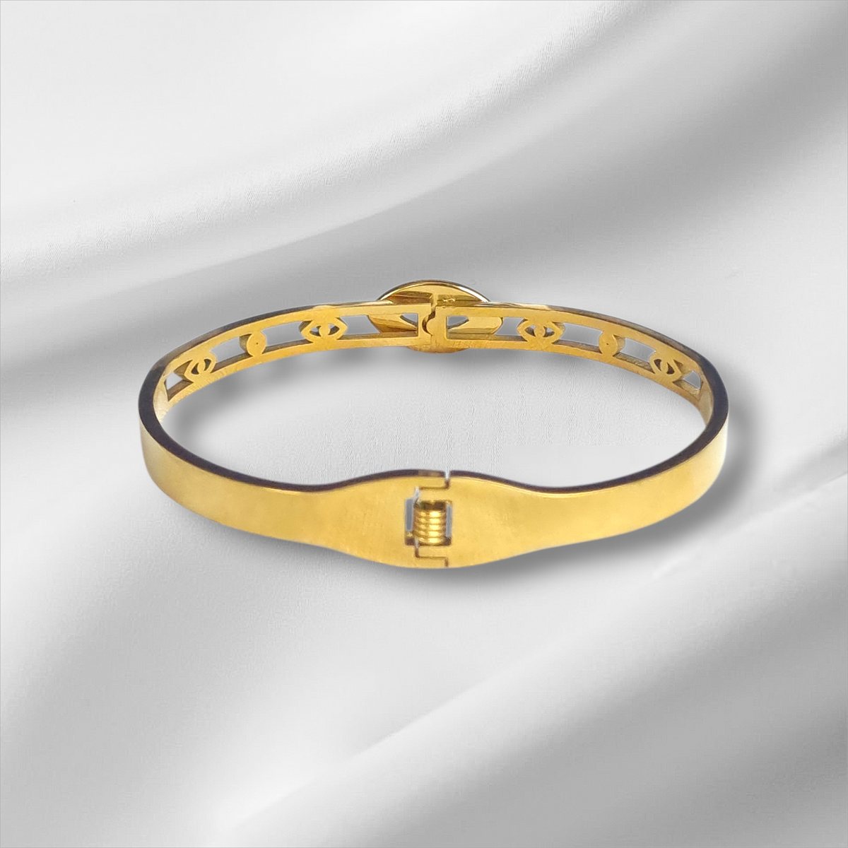 Gold Evil Eye Crystal Bangle Hinge Bracelet