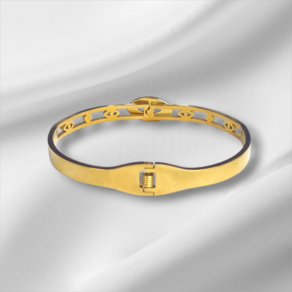 Gold Evil Eye Crystal Bangle Hinge Bracelet
