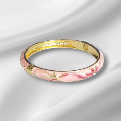 Pastel Pink Enamel Scroll Bangle Hinge Bracelet