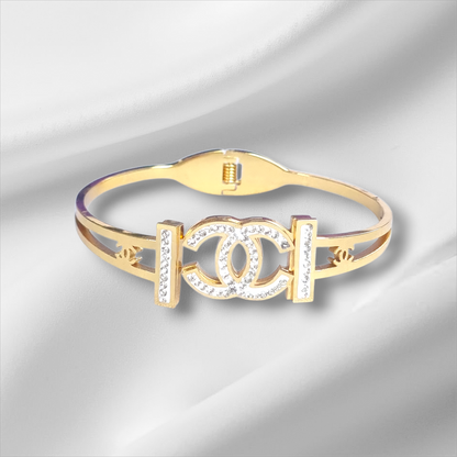 Elegant Gold Crystal  Double C Bangle Hinge Bracelet