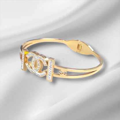 Elegant Gold Crystal  Double C Bangle Hinge Bracelet