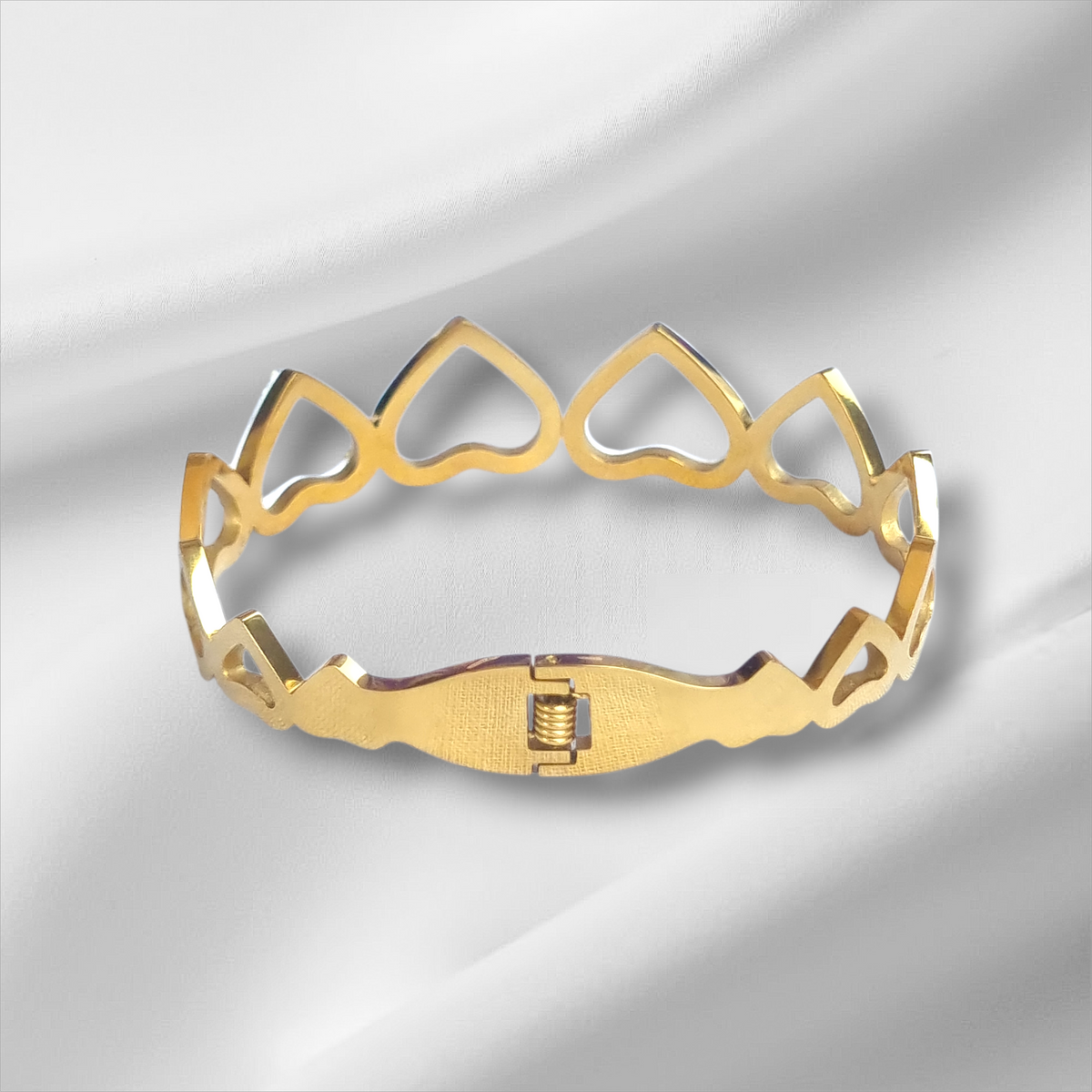 Gold Open Heart Crystal Bangle Hinge Bracelet