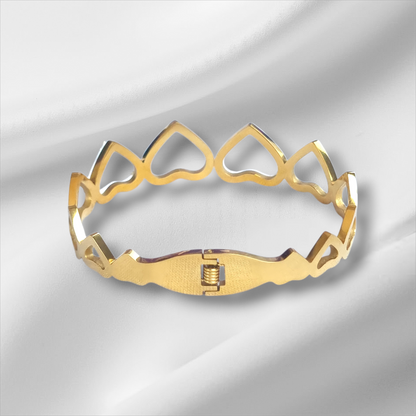 Gold Open Heart Crystal Bangle Hinge Bracelet