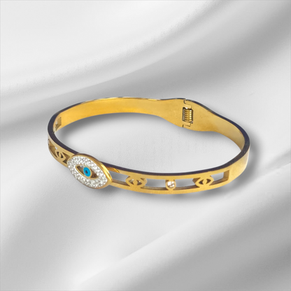 Gold Evil Eye Crystal Bangle Hinge Bracelet