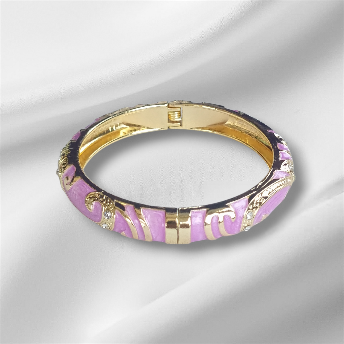 Lavender Enamel Gold Filigree Bangle Hinge Bracelet