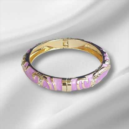 Lavender Enamel Gold Filigree Bangle Hinge Bracelet