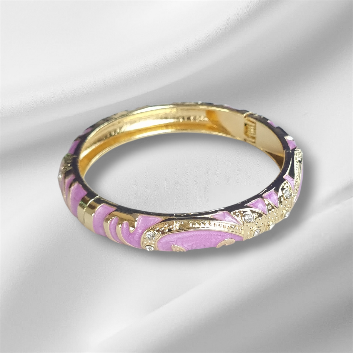 Lavender Enamel Gold Filigree Bangle Hinge Bracelet