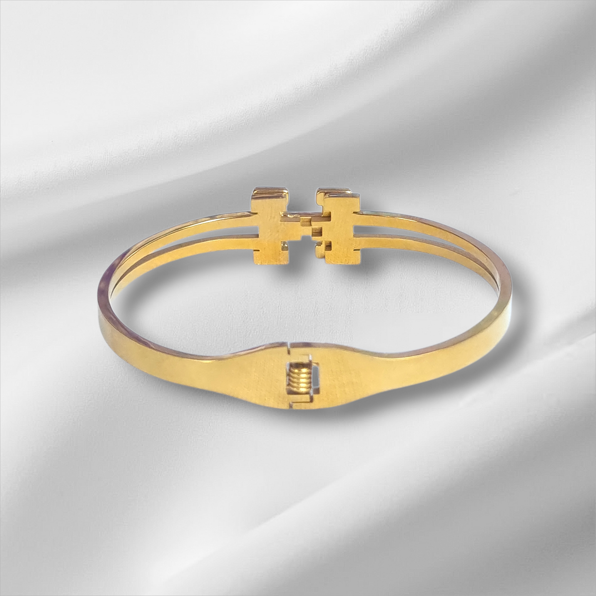 Crystal Initial H Gold Bangle Hinge Bracelet
